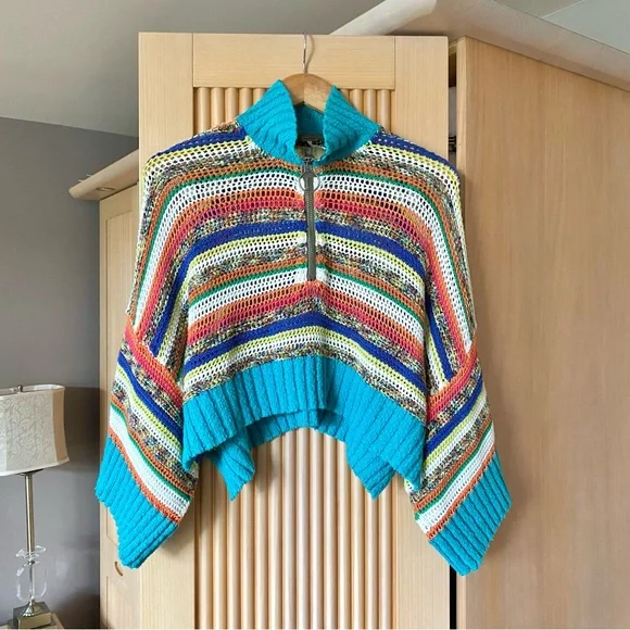 Free people crochet quarter zip sweater rainbow - Picture 4 of 9